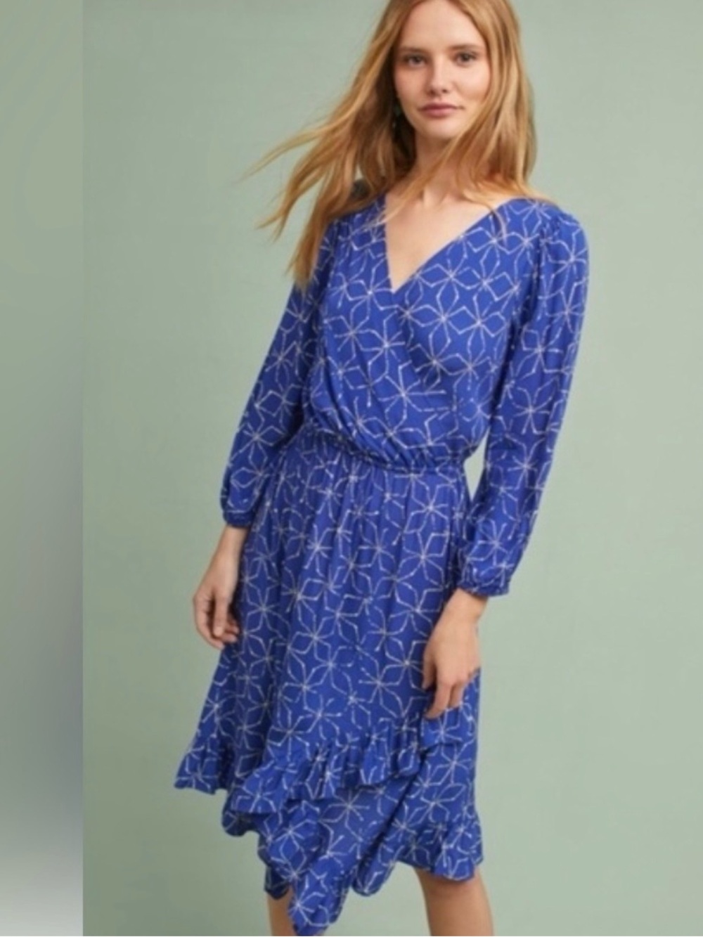 Tracy Reese PLENTY Anthropologie Indigo Blue Geo Print Dress sz XL